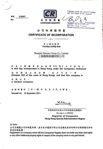 China Shanghai Dreamer Group Co., LTD certificaciones